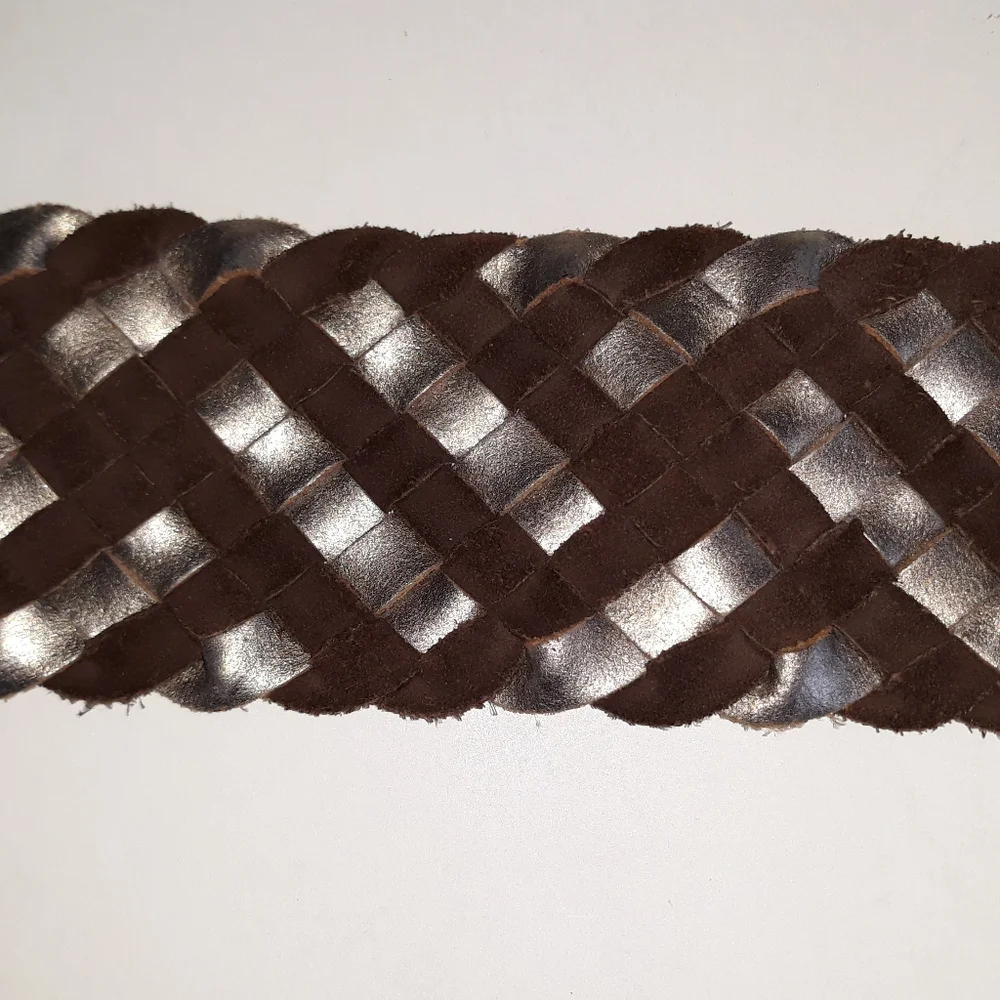 Fossil brown suede & metallic leather braided belt L